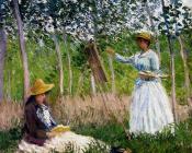 In The Woods At Giverny, BlancheHoschede Monet At Her Easel With Suzanne Hoschede Reading